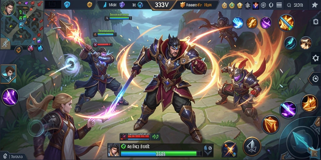 Screenshot utama 333V menampilkan aksi gameplay MOBA yang intens.