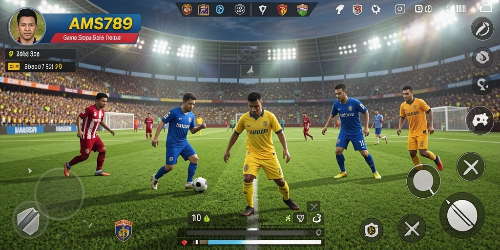 Screenshot gameplay AMS789 dengan aksi pertandingan sepak bola yang seru.