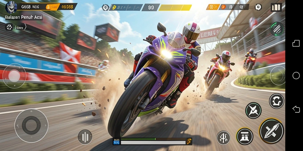 Gameplay G668 dengan balapan motor yang mendebarkan dalam aksi.
