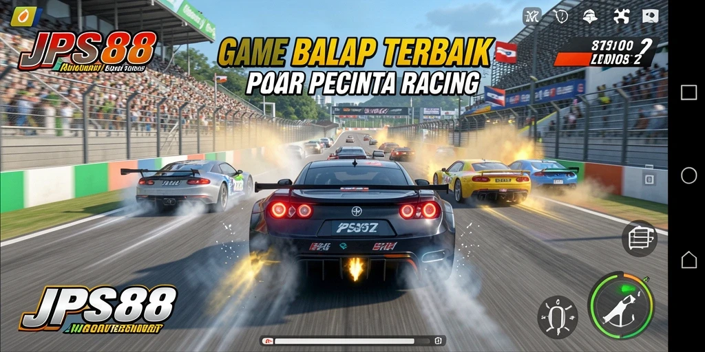 Gameplay JPS88 menampilkan balapan mobil yang seru dan intens.