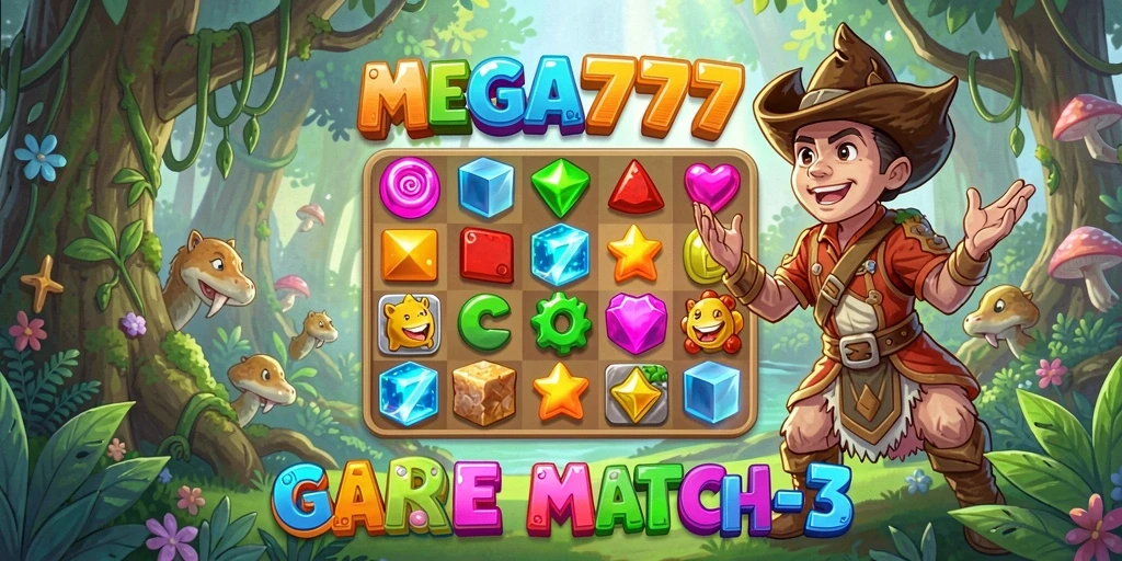 Tampilan gameplay seru dalam MEGA777, cocok untuk penggemar game Match-3.