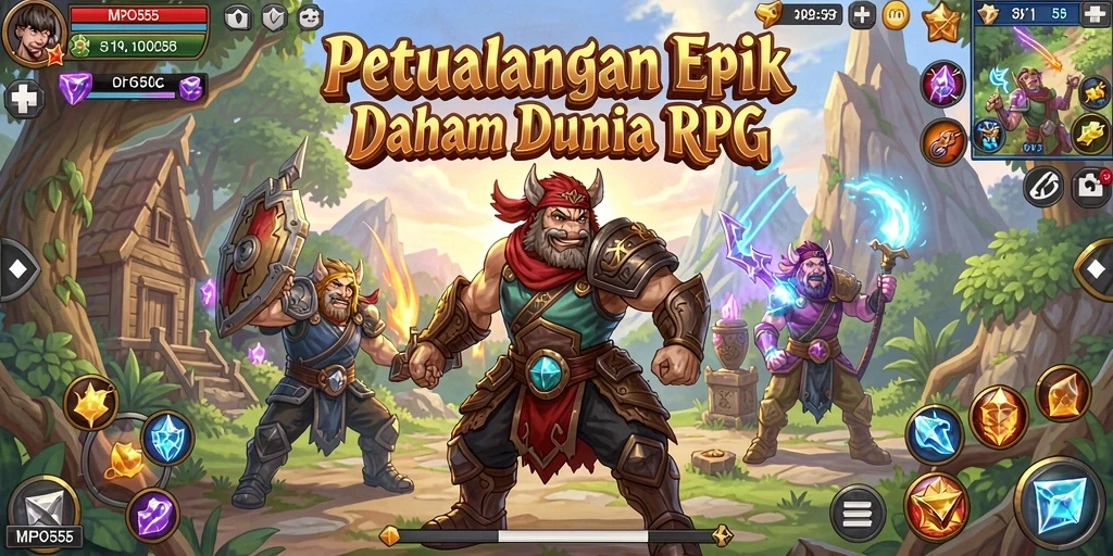 Screenshot utama MPO555 menampilkan aksi petualangan RPG yang seru.
