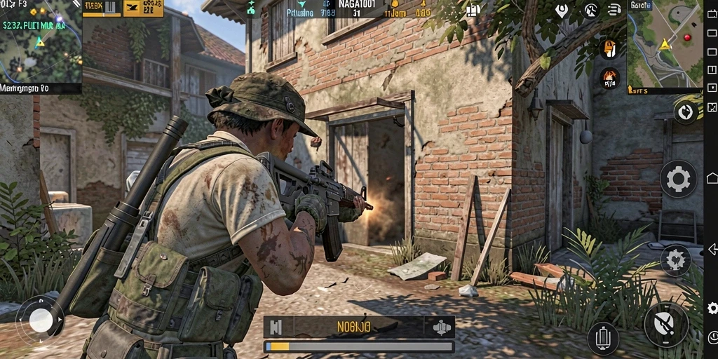 Screenshot gameplay NAGA1001 menampilkan aksi tembak-menembak seru dalam pertempuran FPS.