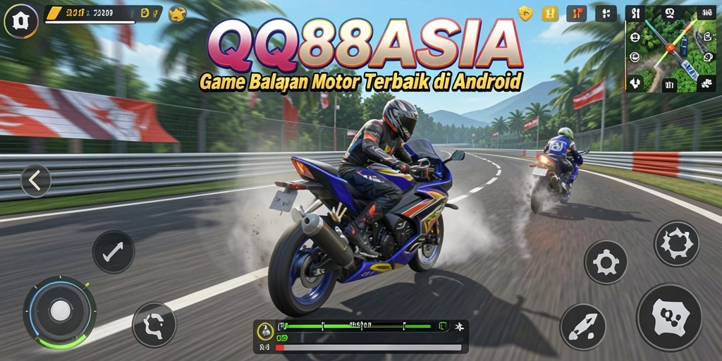 Tampilan seru gameplay balapan motor di QQ88ASIA.