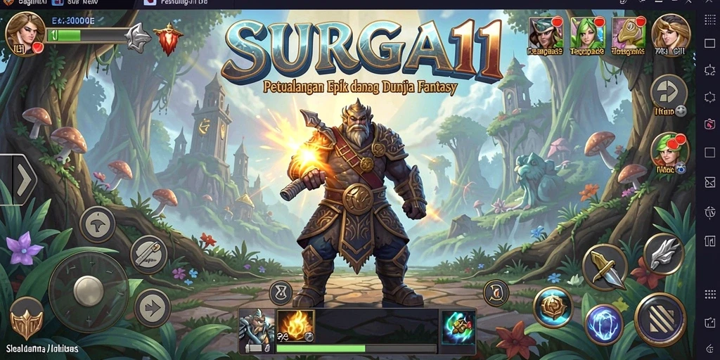 Menampilkan pertarungan seru antara pahlawan melawan musuh dalam dunia RPG.